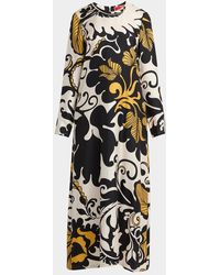 La DoubleJ - Marea-Print Long-Sleeve Maxi Swing Dress - Lyst