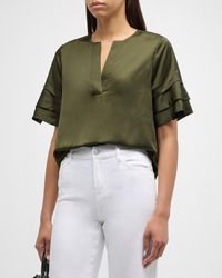 FRAME - Tiered Short-Sleeve Satin Blouse - Lyst
