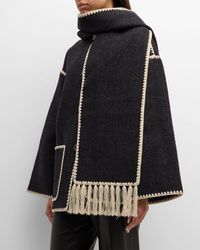 Totême - Embroidered Fringe Contrast-Trim Scarf Wool Jacket - Lyst