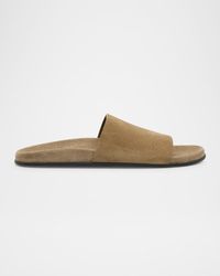 The Row - Hugh Suede Flat Slide Sandals - Lyst