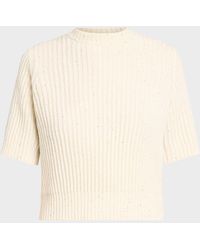 Brunello Cucinelli - Paillette Cashmere-Wool Short-Sleeve Sweater - Lyst