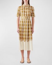 LK Bennett - Dora Belted Grid-Print Cotton Midi Shirtdress - Lyst