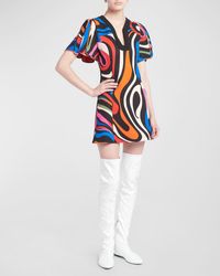 Emilio Pucci - Abstract-Print Puff-Sleeve Mini Dress - Lyst