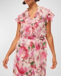 MISA Los Angles - Basia Split-Neck Ruffle Floral Top - Lyst