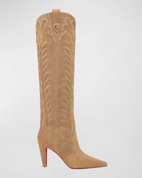 Christian Louboutin - Santia Suede Knee-High Sole Western Boots - Lyst