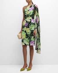 Teri Jon - One-Shoulder Floral-Print Dress - Lyst