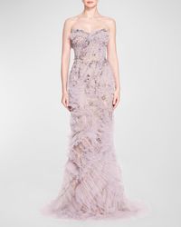 Marchesa - Beaded Tulle Ruffle Strapless Mermaid Gown - Lyst