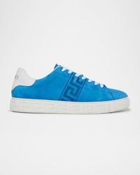 Versace - La Greca Greek Key Suede Low-Top Sneakers - Lyst