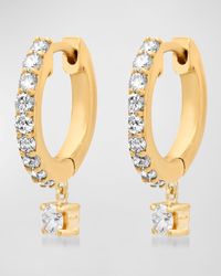 Jennifer Meyer - Small Diamond Huggie Earrings With Prong Set Drop - Lyst