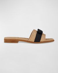 Ferragamo - Quilted Leather Bow Flat Slide Sandals - Lyst