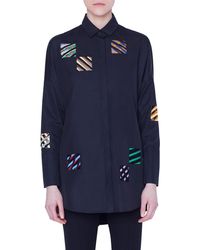Akris Punto Embroidered-organza Square Button-front Shirt - Blue