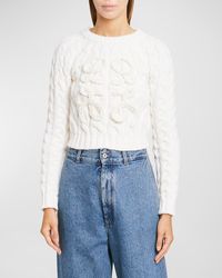 Loewe - Anagram-embossed Cropped Wool-blend Knitted Jumper - Lyst