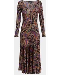 Etro - Long-Sleeve Paisley Jersey Ruffle Midi Dress - Lyst