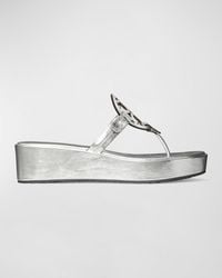 Tory Burch - Miller Metallic Logo Wedge Thong Sandals - Lyst