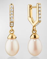 Monica Rich Kosann - 18K Infinity Huggie Earrings With Pearl Drop - Lyst