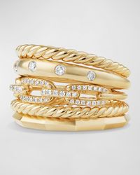David Yurman - Stax 18k Gold Wide Ring With Diamonds, Size 6 - Lyst