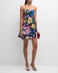 Marchesa - Strapless Floral-Print Cape Mini Dress - Lyst