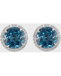 Frederic Sage - 18k White Gold London Blue Topaz Diamond Halo Stud Earrings - Lyst