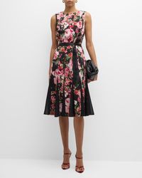 Teri Jon - Sleeveless Floral-Print Godet Midi Dress - Lyst