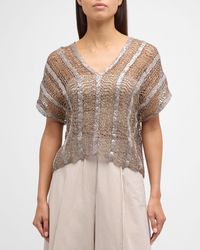 Brunello Cucinelli - Raffia Net Embroidered Knit Sweater - Lyst
