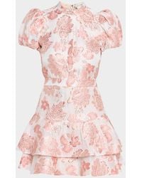 Alice + Olivia - Loryn Metallic Floral Puff-Sleeve Mini Dress - Lyst
