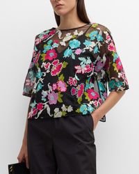 Natori - Tangier Floral-Embroidered Tulle Blouse - Lyst
