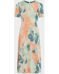 Misook - Floral Knit Short-Sleeve A-Line Midi Dress - Lyst