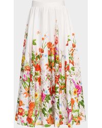 Tahari - The Juliana Floral-Print Cotton Midi Skirt - Lyst