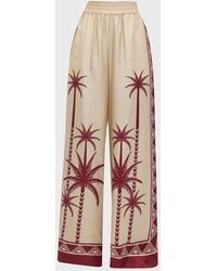 La DoubleJ - Wide-leg Silk Palazzo Pants With Floral Detail - Lyst