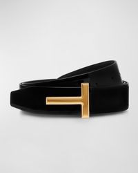 Tom Ford - T Buckle Patent To Smooth Leather Belt - Lyst