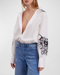 Anne Fontaine - Leonie Floral-Embroidered Cotton Poplin Shirt - Lyst