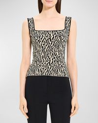 Theory - Bristol Cotton Printed Square-Neck Tank Top - Lyst
