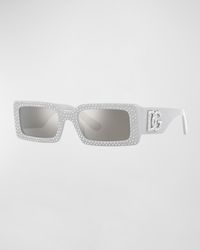 Dolce & Gabbana - Mirrored Embellished Dg Acetate Rectangle Sunglasses - Lyst