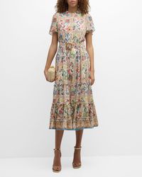 Tahari - The Aimee Tiered Floral-Print Midi Dress - Lyst
