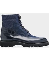 John Lobb - Apos;S Peak Denim And Leather Lace-Up Boots - Lyst