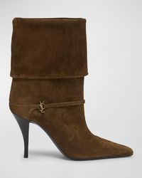 Saint Laurent - Niki Suede Ysl Stiletto Ankle Booties - Lyst