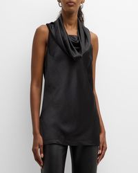 Finley - Sleeveless Cowl-Neck Hammered Satin Top - Lyst