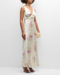 LoveShackFancy - Suniva Sleeveless Floral Silk V-Neck Midi Dress - Lyst