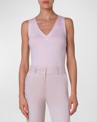 Akris Punto - V-Neck Dot Detail Fitted Jersey Tank Top - Lyst