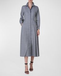 Akris - Long-Sleeve Pleated Wool-Silk Midi Shirtdress - Lyst