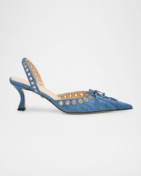 Mach & Mach - Crystalized Corset Denim Slingback Pumps - Lyst