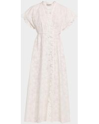 Alberta Ferretti - Broderie Anglaise Ruffle Short-Sleeve Maxi Dress - Lyst