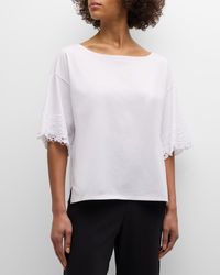 Natori - Bliss Harmony Lace-Trim Elbow-Sleeve T-Shirt - Lyst