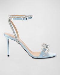 Mach & Mach - Crystal-Embellished Double Bow Satin Stiletto Sandals - Lyst