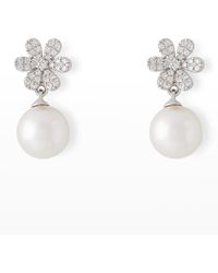 Pearls By Shari - 18K Diamond Flower And 8.5Mm Drop Earrings - Lyst