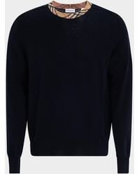 Burberry - Apos;S Wool Knit Check-Trim Crewneck Sweater - Lyst