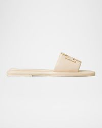 Tory Burch - Double T Leather Medallion Slide Sandals - Lyst