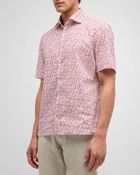 Isaia - Cotton Sun Burst-Print Short-Sleeve Shirt - Lyst