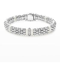 Lagos - Sterling Silver And Gold White Caviar White Ceramic Diamond Link Bracelet - Lyst