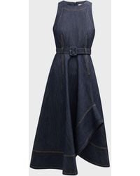 Cinq À Sept - Zelda Belted Asymmetric Sleeveless Denim Midi Dress - Lyst